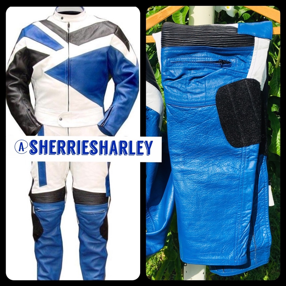 🆕Motorcycle Bike Racing Genuine Leather Blue Ladies Set XXL